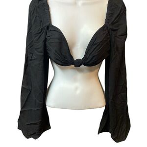 ASOS Design Fuller Bust Bunny Tie Front Wide Sleeve Beach Top Size 4 Black NEW
